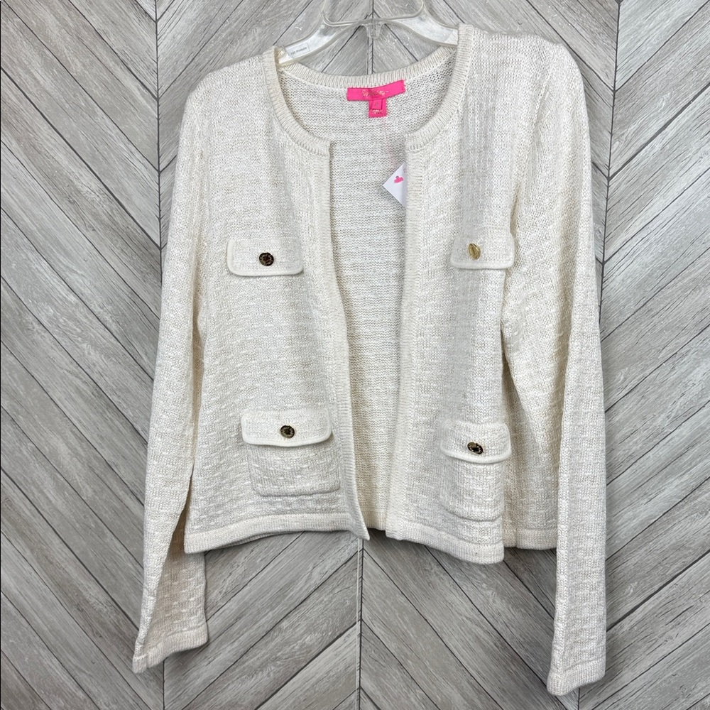 NWT Lilly Pulitzer kienna cardigan Cream/White with gold thread size XL